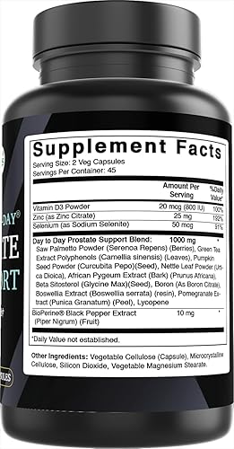 Miniatura 5 de Best Naturals Suplementos diarios de apoyo para la próstata 90 cápsulas vegetales, hechas con palma enana, té verde, calabaza, ortiga, pigeo