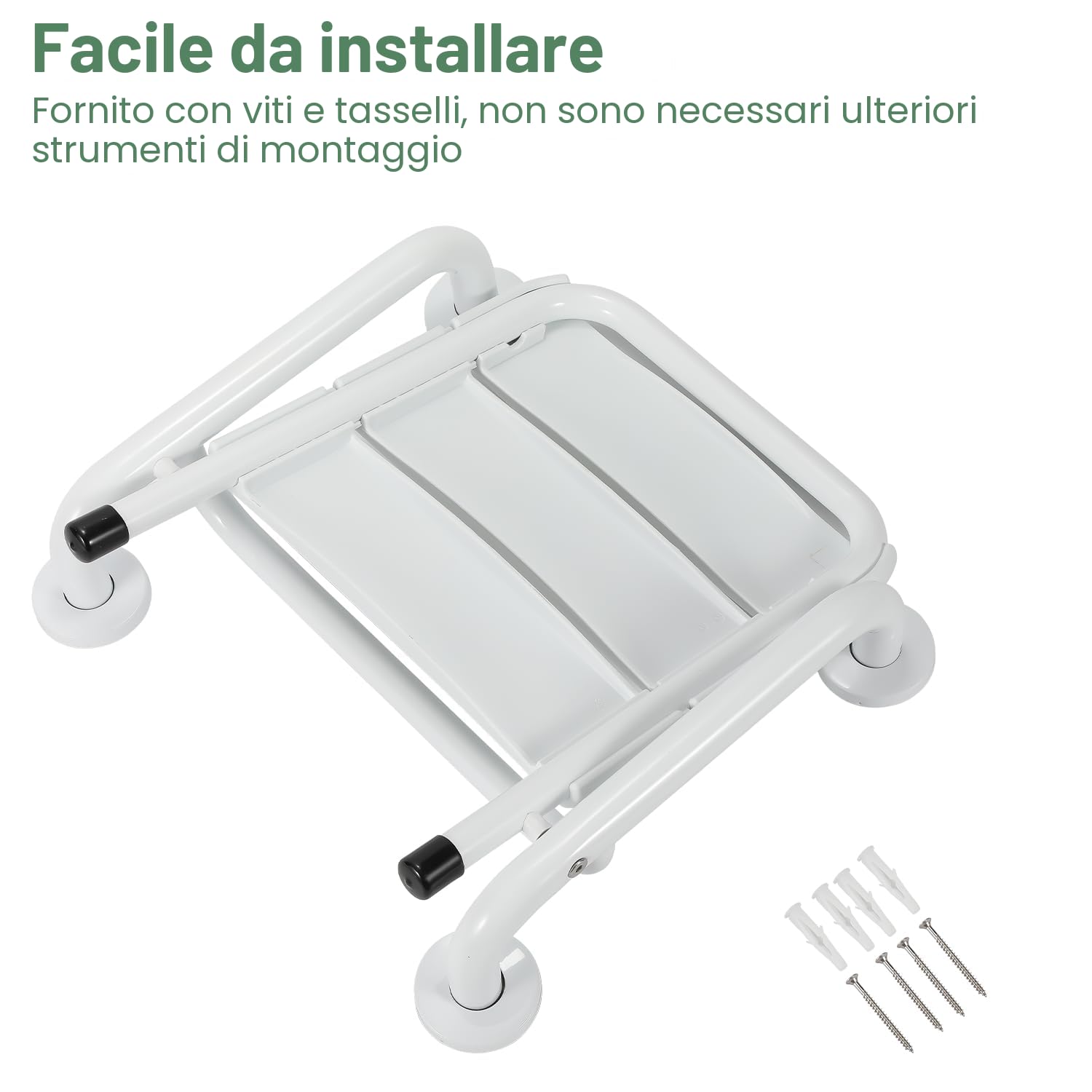 Sedia da doccia pieghevole a parete con braccioli, sedile pieghevole per doccia, 120 kg, pieghevole, da parete, per anziani, colore: bianco