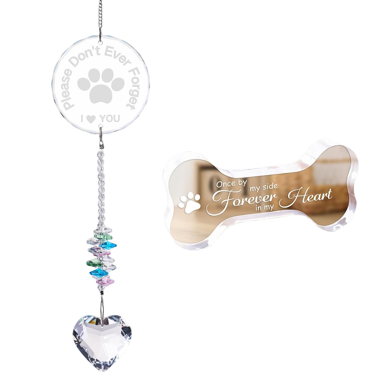 2 Pack Dog Memorial Suncatcher, Rainbow Bridge Crystal Prism for Window, Pet Loss Gifts Sympathy Decor for Garden or Home, Dog Remembrance Ornaments