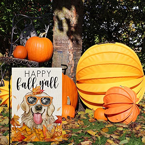 Crowned Beauty Fall Dog Golden Retriever Leaves Garden Flag 12X18 Inch Small Double Sided Burlap Welcome Yard Autumn Thankful Outside Decoration #TOP1