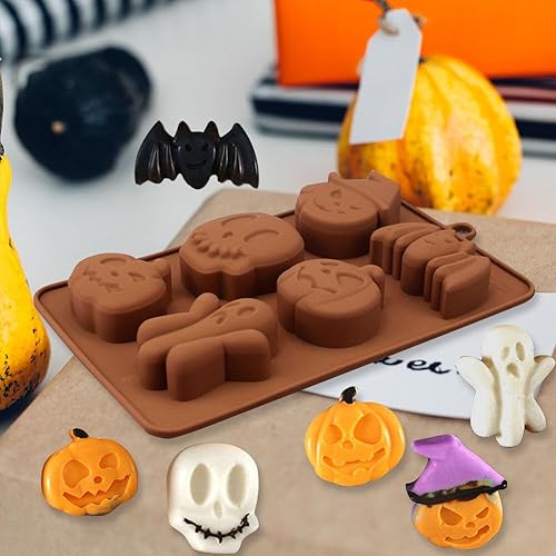 Miniatura 9 de 2 moldes de silicona para calabaza, murciélago, fantasma, calavera, Halloween, molde de silicona para cubitos de hielo, moldes para bandeja de