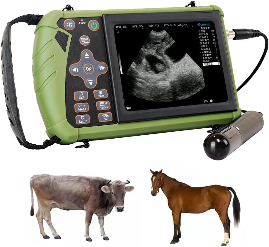 DAWEI Upgraded 3.5MHz Rectal & Convex Dual-Use Probe Veterinary Ultrasound Machine for Cattle and Horse, Portable Handheld Vet Scanner for Pregnancy and Reproduction Check on Farm