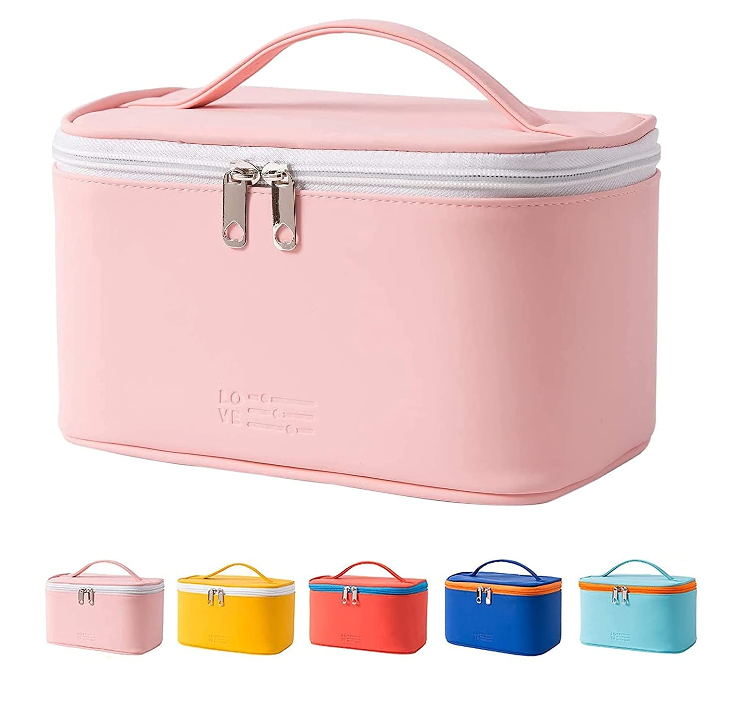 Latest Stylish PU Leather Cosmetic Organizer Bag Makeup Storage Pouch for Women and Girls for Travel Makeup Bag Storage Boxes Jewellery Organizer Toiletry Box with Compact (Baby Pink)-image-32