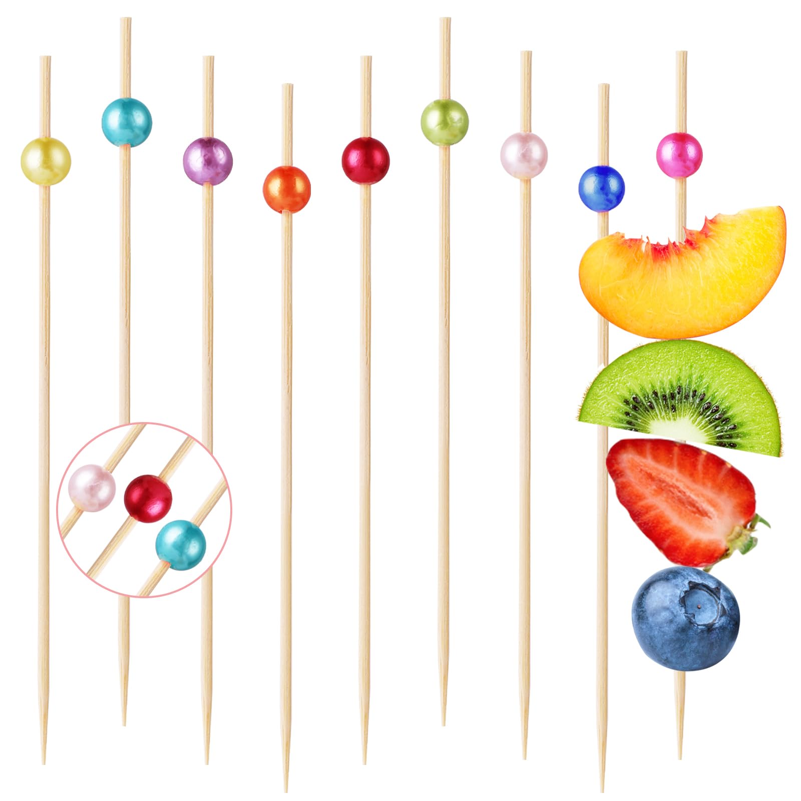 100Pcs Colorful Cocktail Picks for Drinks, Fancy Toothpicks for Appetizers?Wooden Pearl Appetizer Skewers, Food Picks Skewers for Charcuterie Accessories Party Decorations