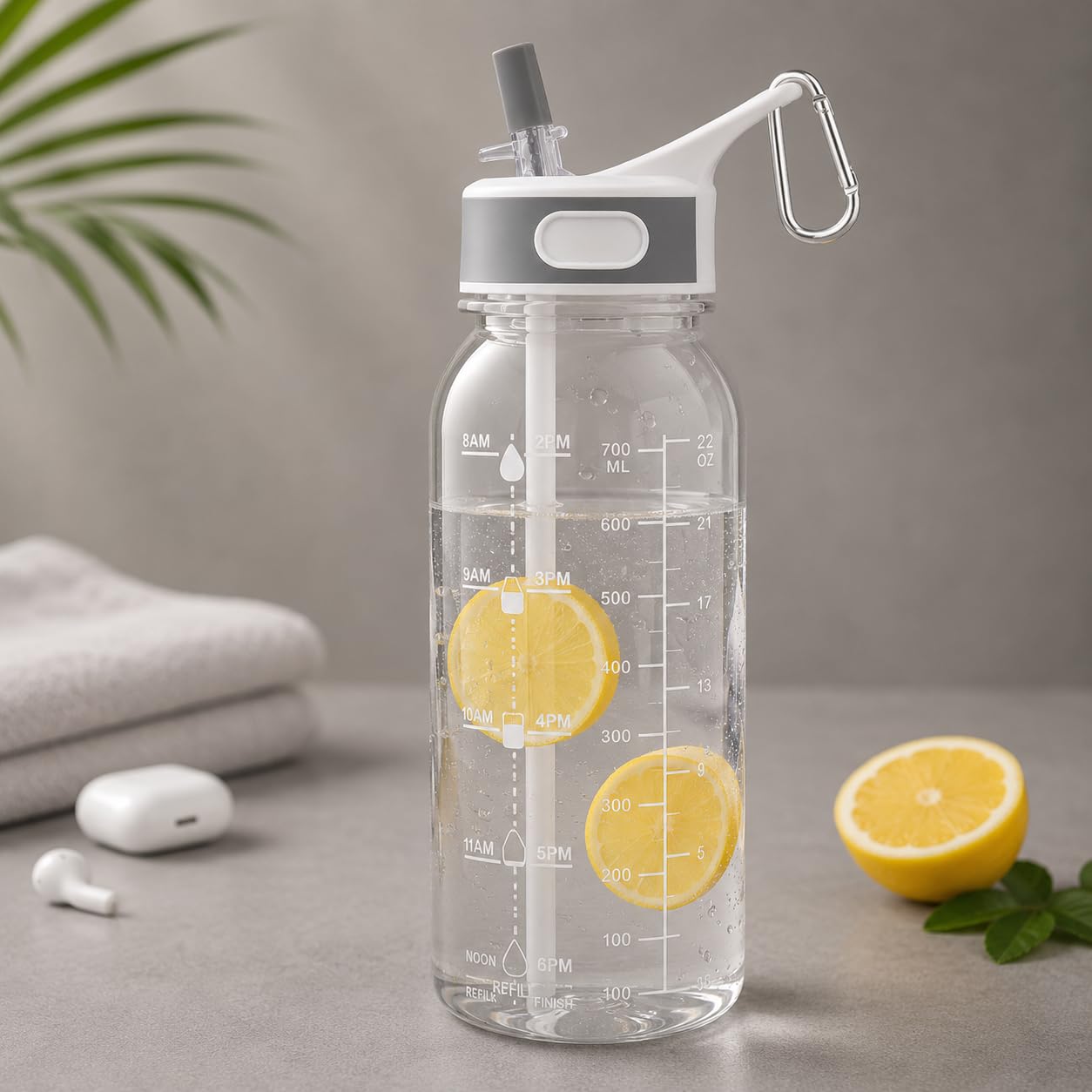 Louis Donné Trinkflasche mit Strohhalm, 793.8 g Sportwasserflasche mit Zeitmarkierung und Tritan, BPA-frei und auslaufsicher, für Bottled Joy Sports Jug, Wasserflasche mit Karabiner für Fitness, Yoga
