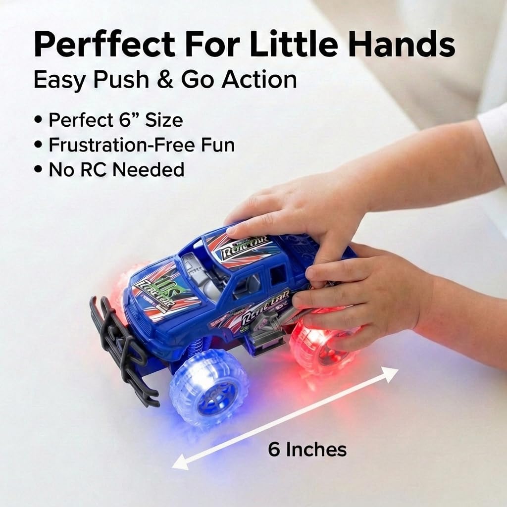 ArtCreativity Light Up Monster Trucks for Boys and Girls, 4-Pack Toy Truck Set, Monster Trucks for Boys 3 4 5 6 7 8 Years Old, Toddler Monster Truck Toys, Light Up Trucks