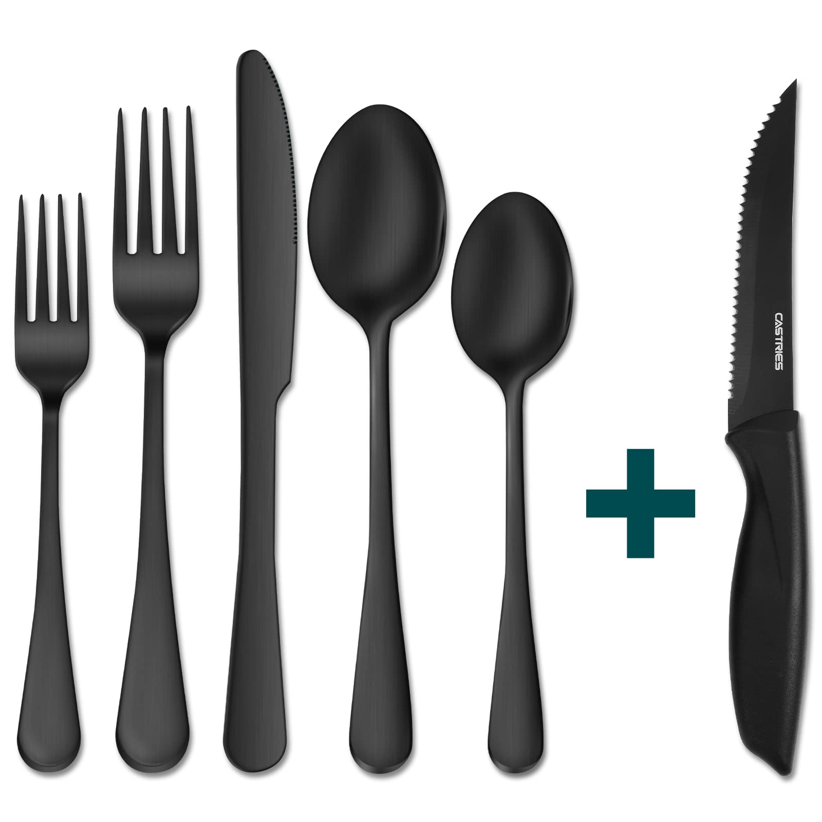 Black Silverware Set, 24 Pieces Matte Black Stainless Steel Silverware Flatware Cutlery Set for 4, Include Knife Fork Spoon, Hand Wash Recommended