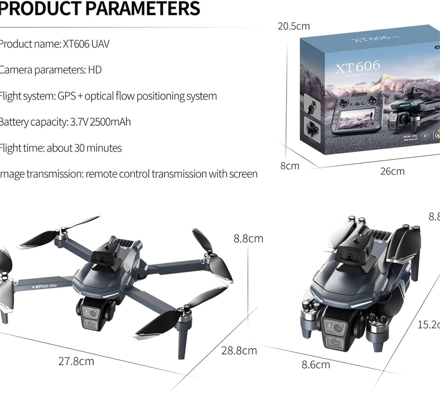Drone GPS con Dotato di Due Telecamera HD Grande Schermo TelecomandoTempo Volo Circa 30-40 Minuti per Principianti e Adulti