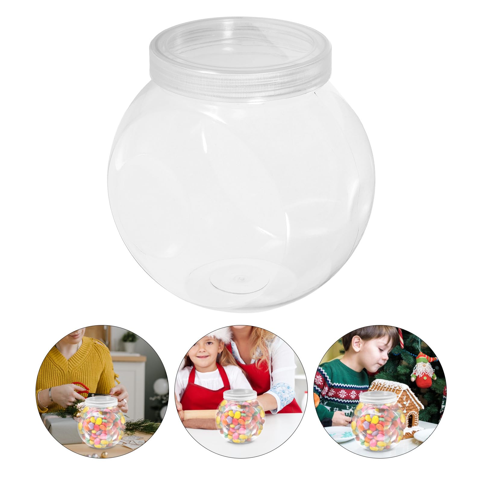 LALAFINA Set di 3 Barattoli Rotondi per Biscotti in Pet Trasparente Bianco da 1500ml Coperchio, Contenitori Multifunzionali per Dolci e Snack, Design Semplice e Pratico
