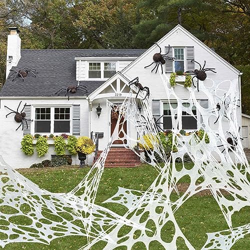 CYAOOI 900 sqft Spider Web Halloween Decorations Outdoor, Giant Stretchy Halloween Spider Web Decor, Beef Netting Webbing Bulk, Pre-Cut Gauze Cobwebs for Halloween Yard Haunted House Party Decor