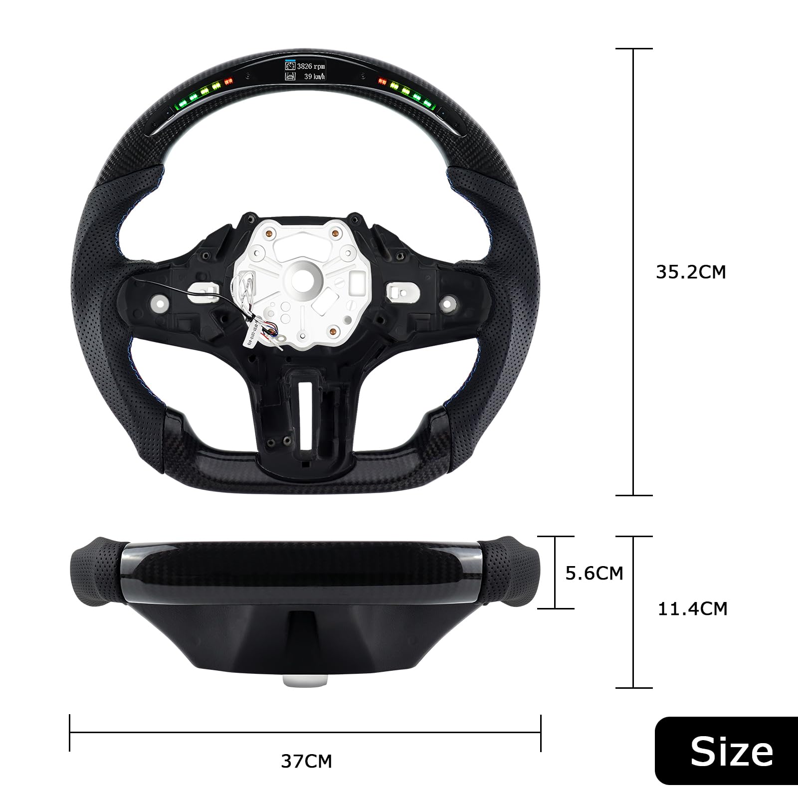 Carbonfaser-Lenkrad, Lederlenkrad mit runder Oberseite und flacher Unterseite LED-Schaltanzeige Lenkrad für BMW M Sport G20 (M3) F40 F44 G21 G28 G22 G29 F87 G80 F82 F83