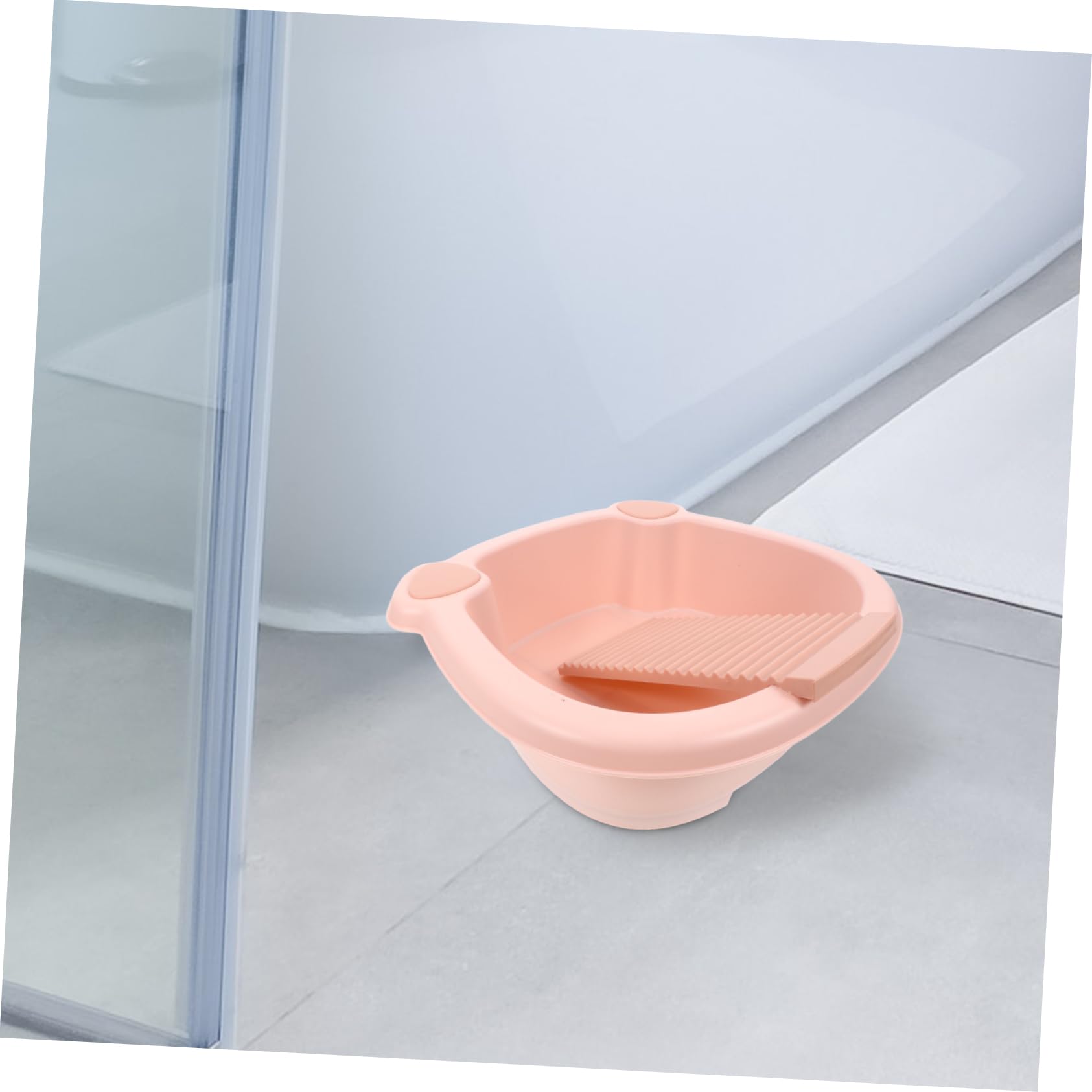 VALICLUD Kleines Waschbecken zum Wäschewaschen mit Integriertem Waschbrett aus Kunststoff Abnehmbares Waschbrett Rosa Praktisch für Heimgebrauch und Kleine Wohnungen