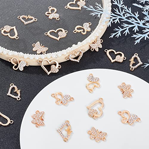 SUPERFINDINGS 64pcs 4 Styles Butterfly Heart Rhinestone Diamond Connectors Alloy Links Connectors Golden Butterfly 2-Holes Charms Links for DIY Crafting Jewelry Making - Image 4