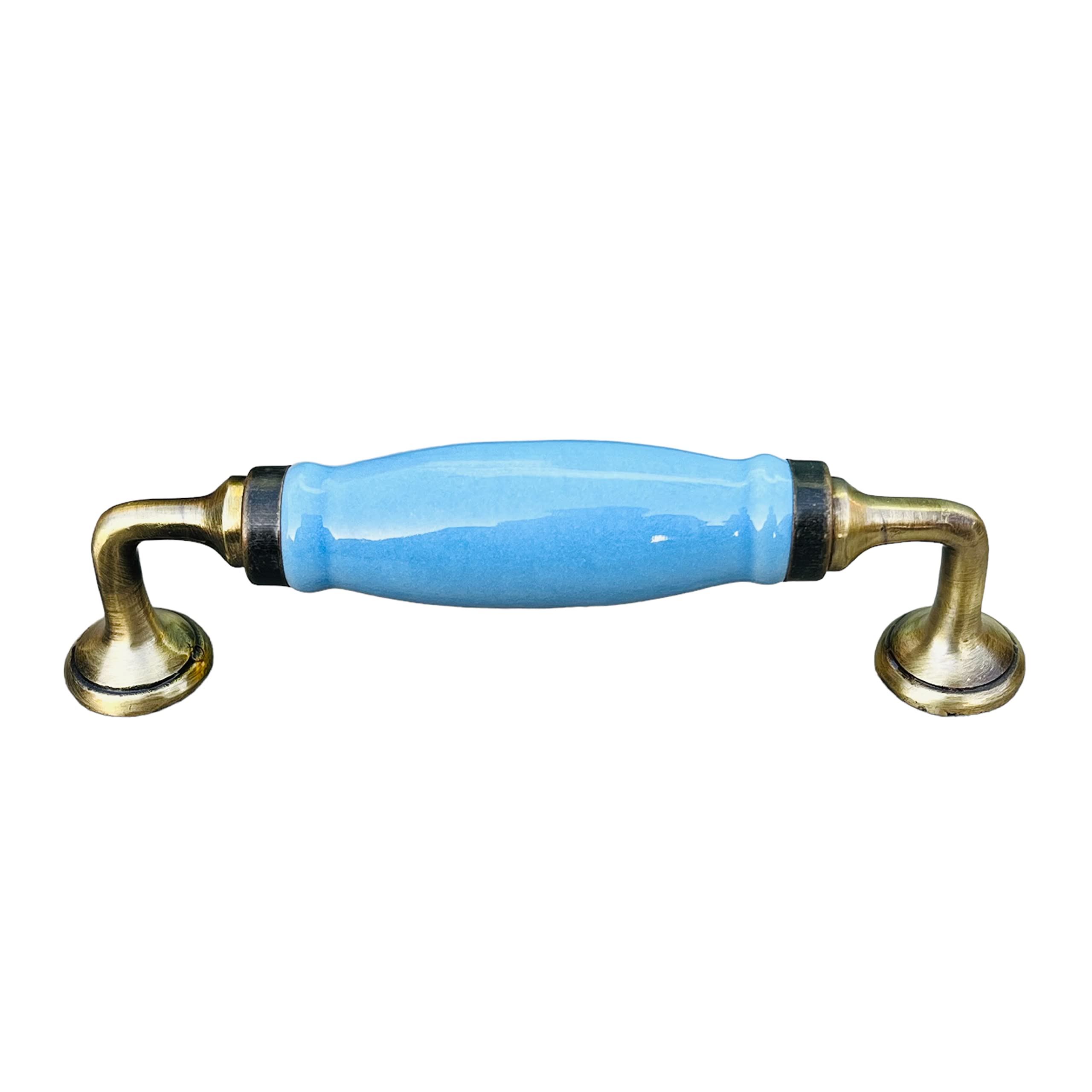 Maison Belle Ceramic Door Handle Gold Antique Finish - Scratch Proof 100% (Size 6 Inch, Sky Blue)