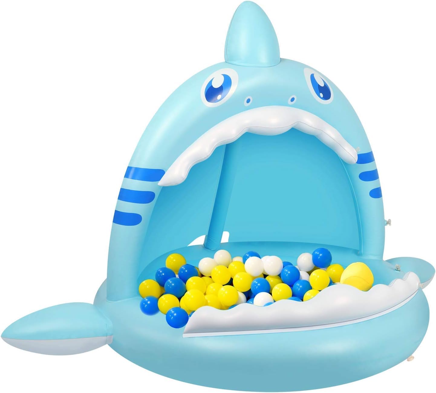 Piscine pour Bébé, Pataugeoire Gonflable Requin pour Jeunes Enfants avec Jet d'eau et Auvent, Aire de Jeux pour Intérieur Extérieur Tente Piscine Pliable Bebe