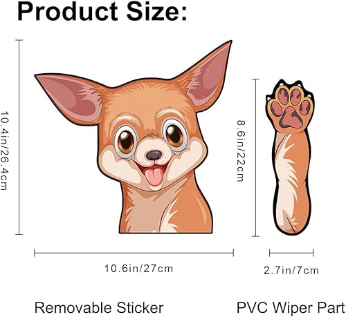Miniatura 4 de Leniutor Chihuahua - Calcomanía para limpiaparabrisas trasero, lavable, extraíble, de PVC, divertida cola de cachorro, calcomanía decorativa para