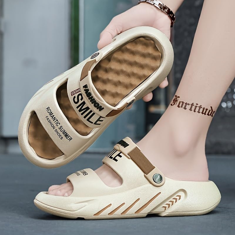 Men's Sandals Trendy Street Style Color Block Open Toe Breathable Chunky Slippers, Comfy Non Slip Durable EVA Anti Odor Slides, Men's Summer Sandals Slippers2
