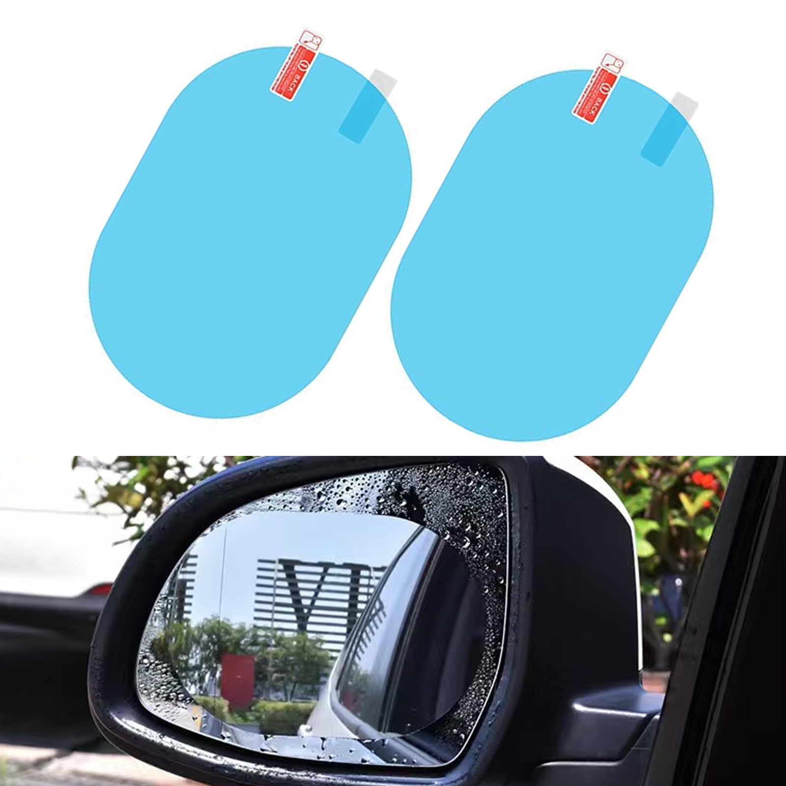 Damwot 2PCS Car Rearview Mirror Film, Waterproof Rainproof Transparent Film, Anti Fog Glare Mirror Film, 3.7 x 5.3Inch Car Rearview Mirror Stickers, Universal for Most Cars, Trucks
