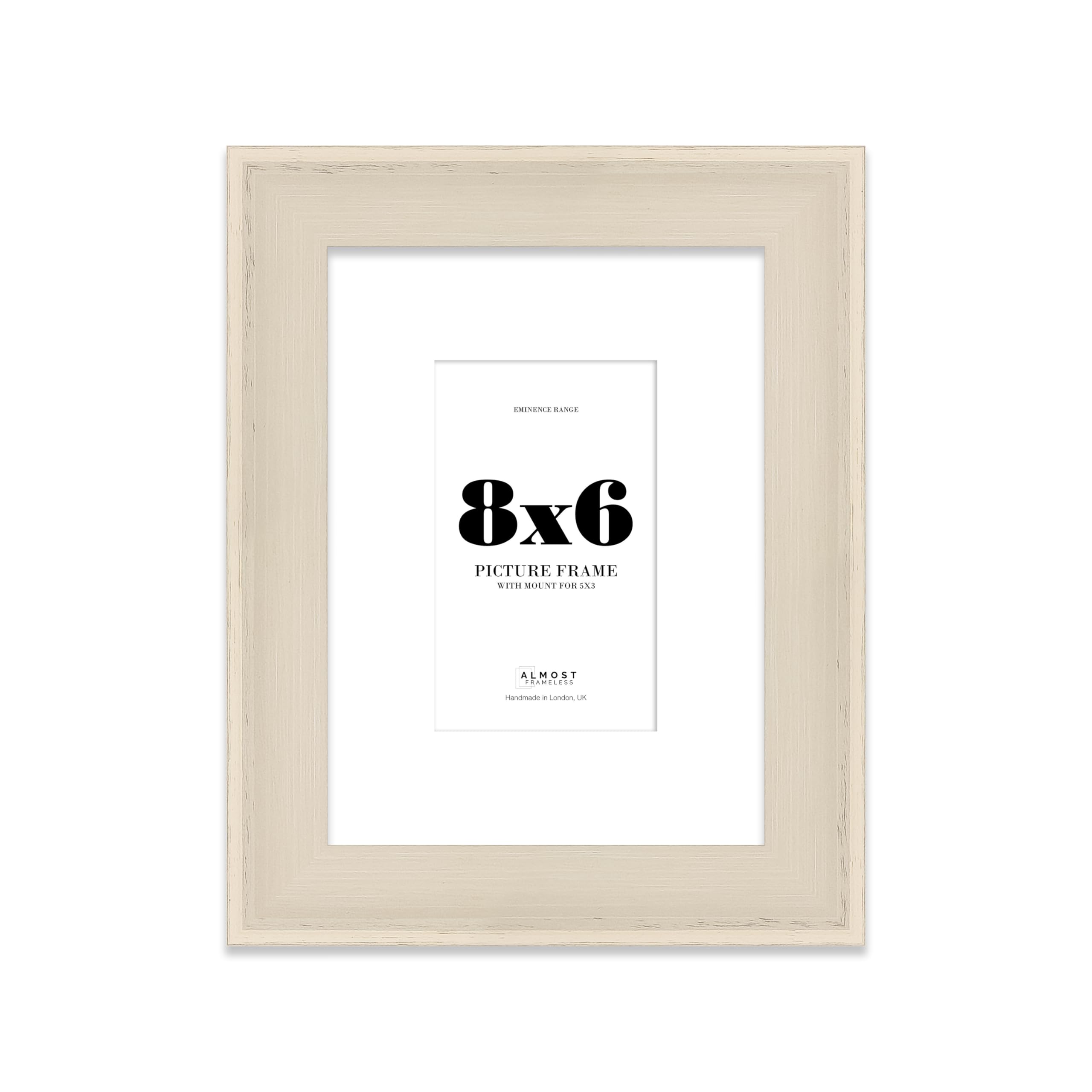 8x6" Cream Picture Frame with 5x3" Mount - Shabby Chic Photo Frame with Distressed Finish, Wall Hooks and Kickstand, 32mm Edge - 1 Pack