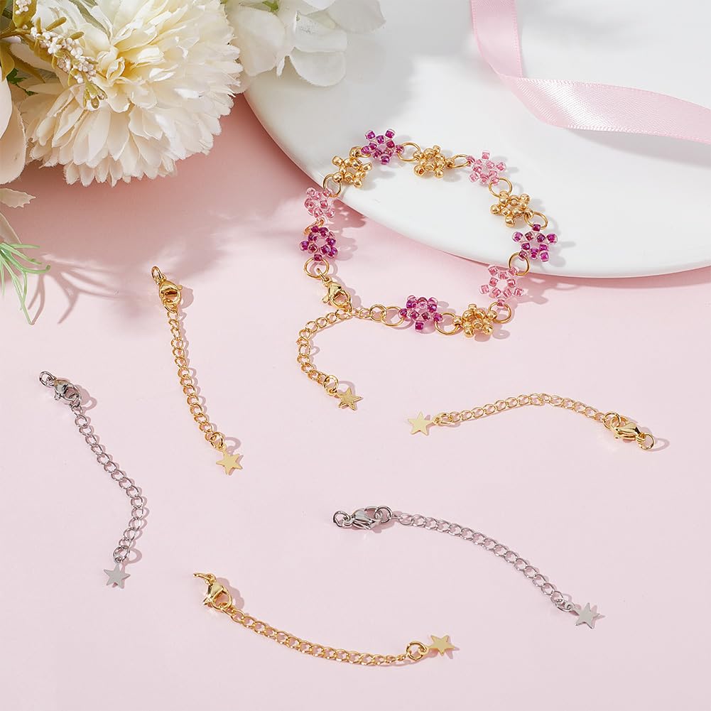 Beebeecraft 20Pcs Necklace Extenders 18K Gold & Platinum Plated 2 Colors 70mm Extender Chain End Chains with Lobster Claw Clasps and Star Chain Tabs for Jewelry Making - Image 4