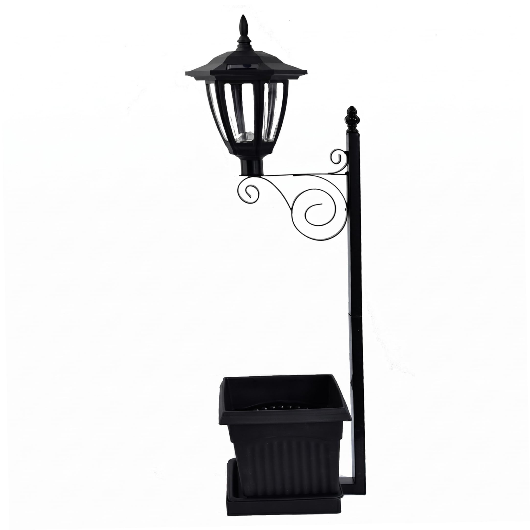 Solar Planter Lights Outdoor, 27x8in Solar Garden Lights with Flower Pot Dual-Function Outdoor Planter with Garden Stake for Yard, Balcony, Lawn, Black Light Light Box