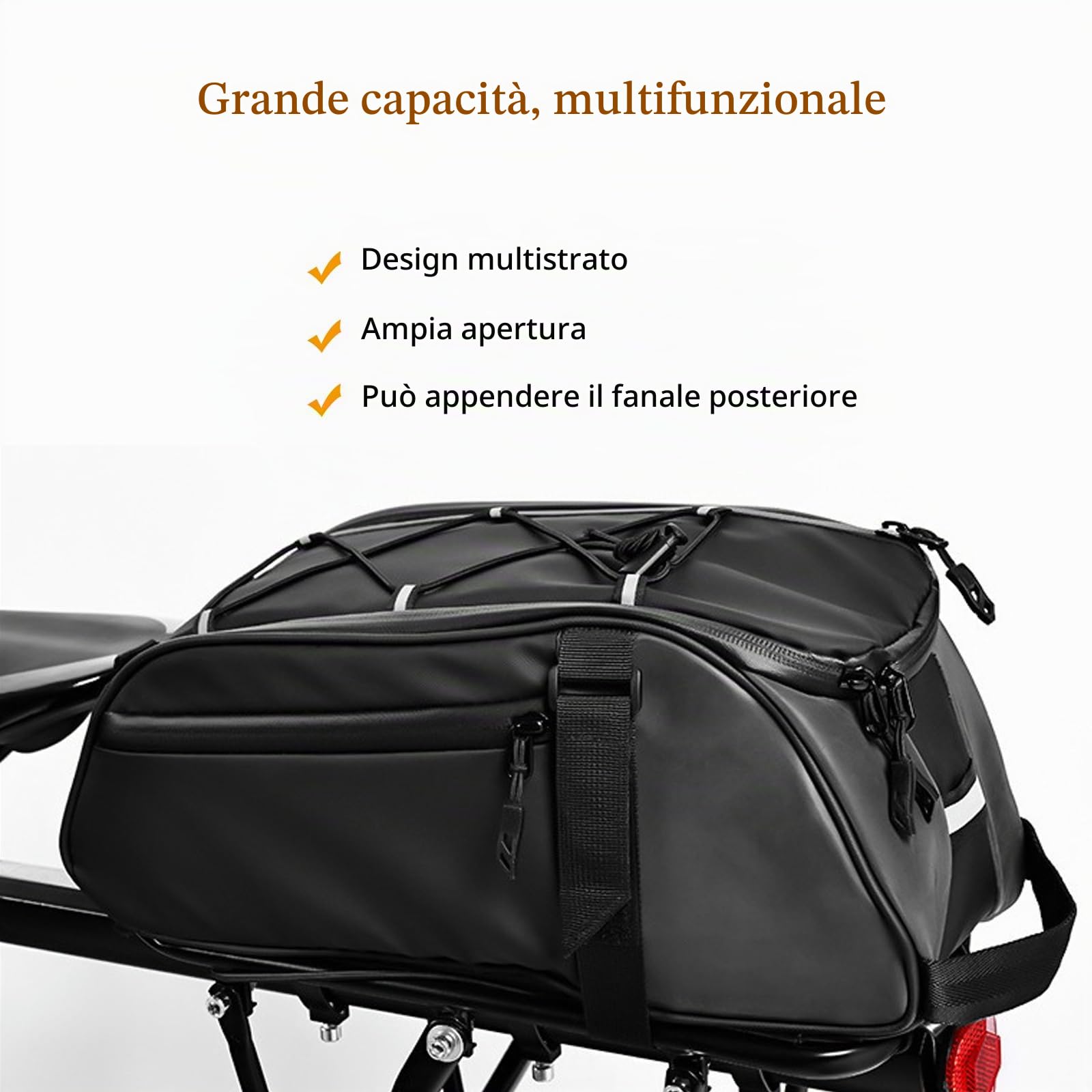 Borsa Bici Posteriore, Borsa per bici, borsa da sella posteriore per bicicletta, Borsa a tracolla, Borsa a mano, per Bicicletta Impermeabile in PVC (Nero)