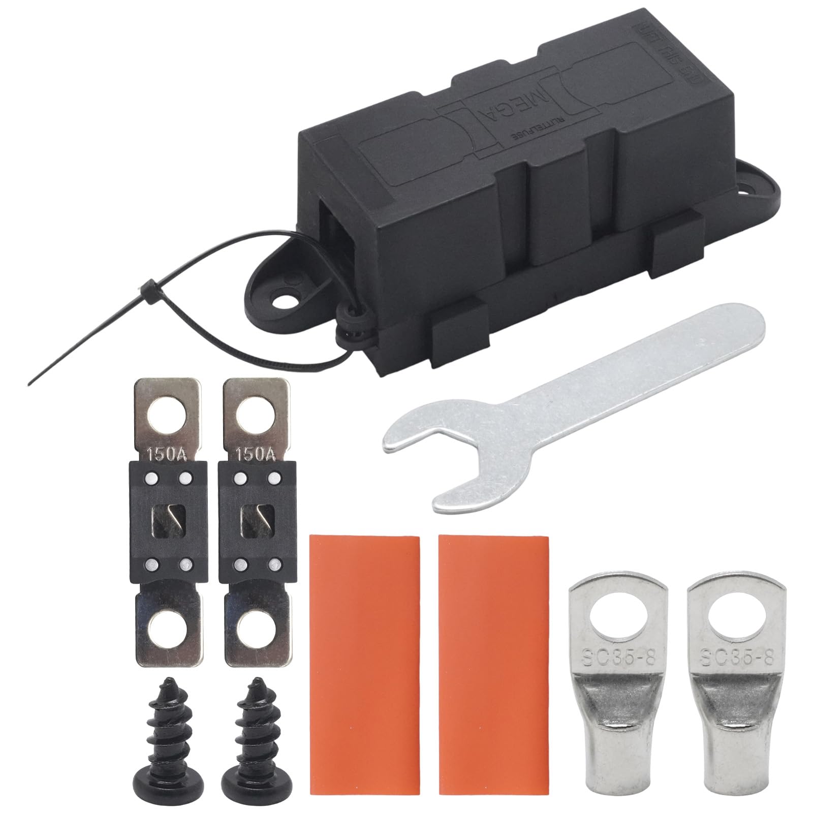 Ollanoos MEGA ANM Fuse Holder with 2pcs 150A Fuses, Complete with Mounting Screws and Wrench, Ideal for Automotive, RV, Marine, and Audio Applications