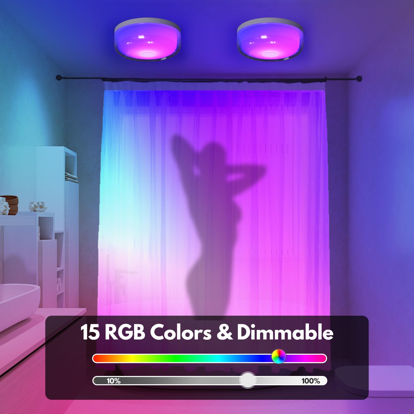 Gotopceed Rechargeable Shower Lights for Inside Shower - No Wiring Shower Light with Remote & Touch Control, 15 Color Changing Ambient Light for Shower Stick on, 2 Pack