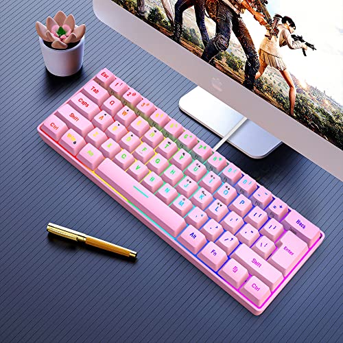 Image of Snpurdiri 60% Wired Gaming Keyboard, 61 Keys RGB Backlit Ultra-Compact Mini Gaming Keyboard for PC /Mac Gamer, Typist, Travel, Easy to Carry on Business Trip(Pink) | Backlit Ultra-Compact Mini Gaming Keyboard for PC /Mac Gamer, Typist, Travel, Easy to Carry on Business Trip