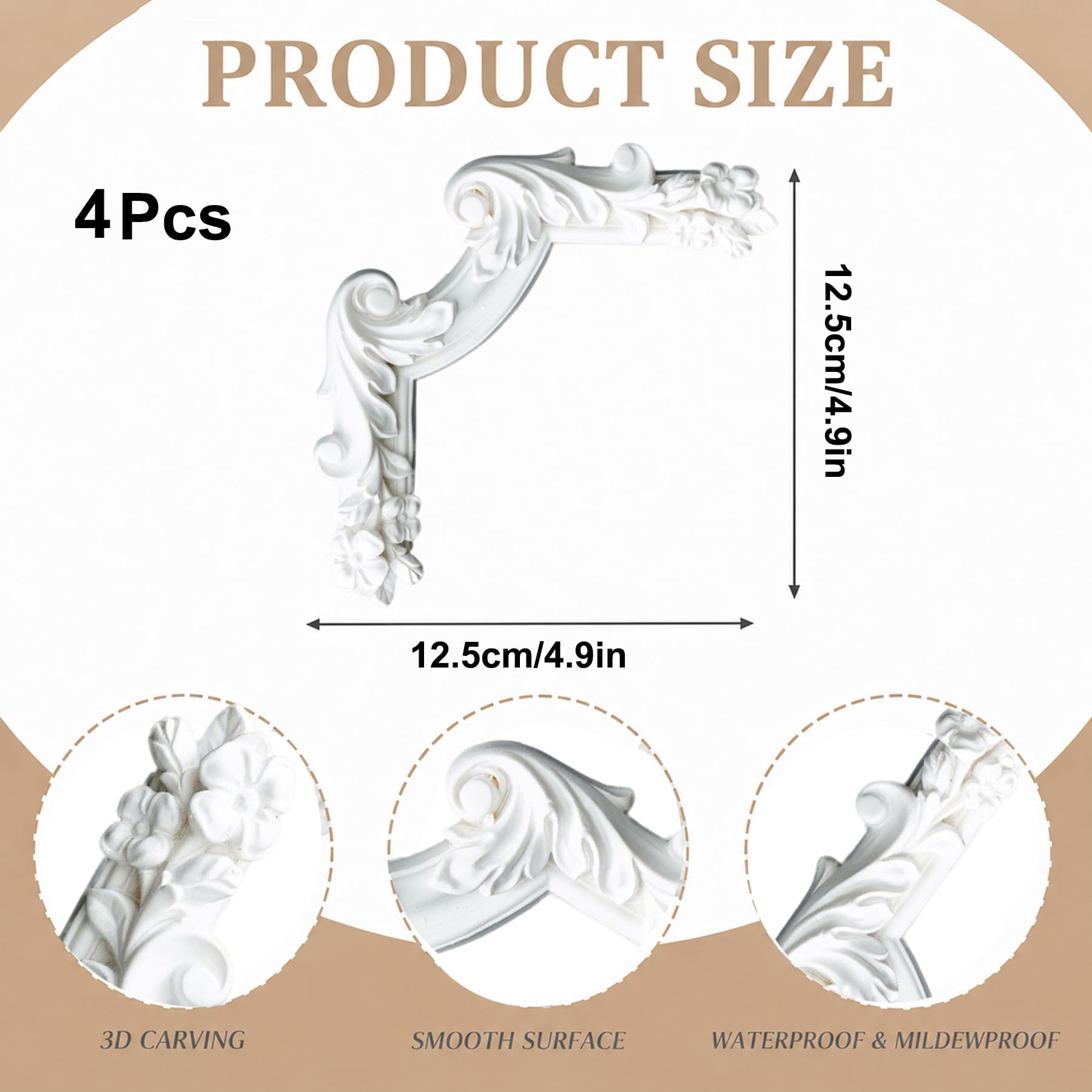 4 PCS Angolari Decorativi per Pareti E Soffitti in PU Modanature Angolari 3D con Decorazioni Floreali Profili Decorativi Verniciabili per Cornici E Angoli Elegante Finitura
