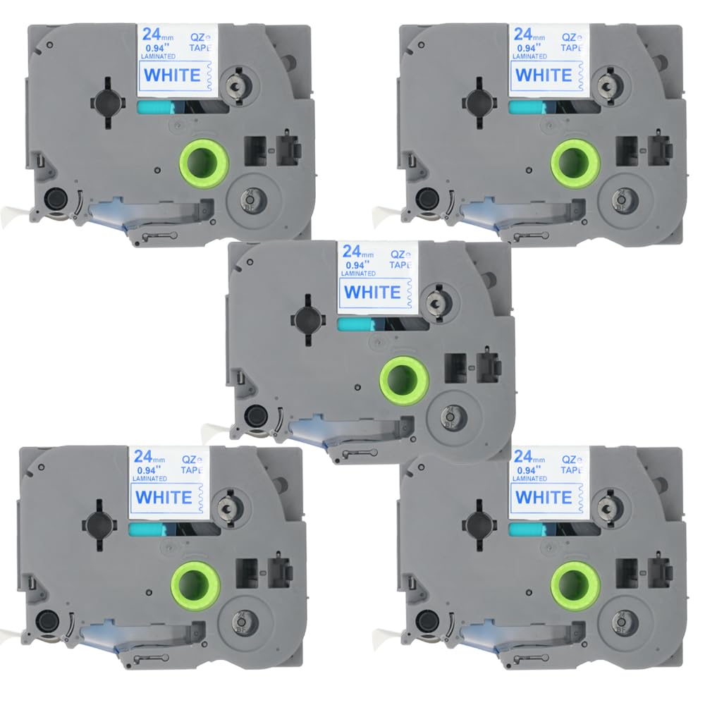 BROVACS 5 Pack Blue on White Laminated Label Tape Compatible for Brother P-Touch Label Printer TZ 253 TZe 253 24mm 1" OPA4253x5