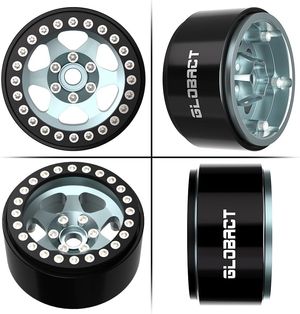 Aluminum 1.9 Beadlock Wheels - Offset -10.5mm RC Wheel Rim Hub for 1/10 RC Crawler TRX4 TRX6 Axial SCX10 UTB10 Redcat GEN7 8 VS4-10 RC4WD D90 Upgrade Accessories (4Pcs Titanium)