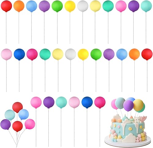 30 piezas de decoración para tartas de globos, mini palillos de colores para pasteles, globos redondos, decoración de pasteles para casa de muñecas,