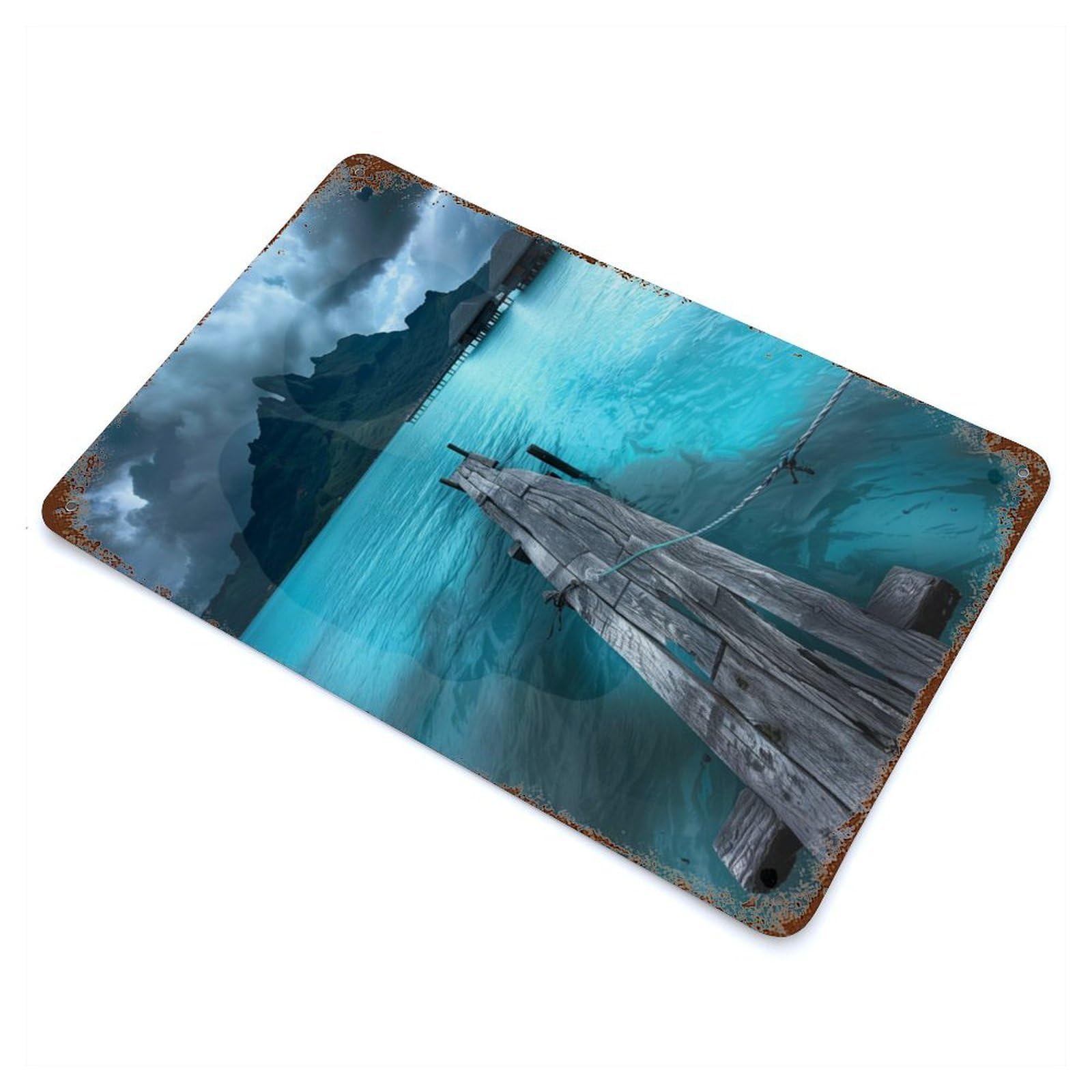 Aged Metal Wall Plaque with Serene Bora Bora Retreat Design 11.8"x7.9", for Basement, Hobby Room And Garage Decor, Farmhouse Wall Decor