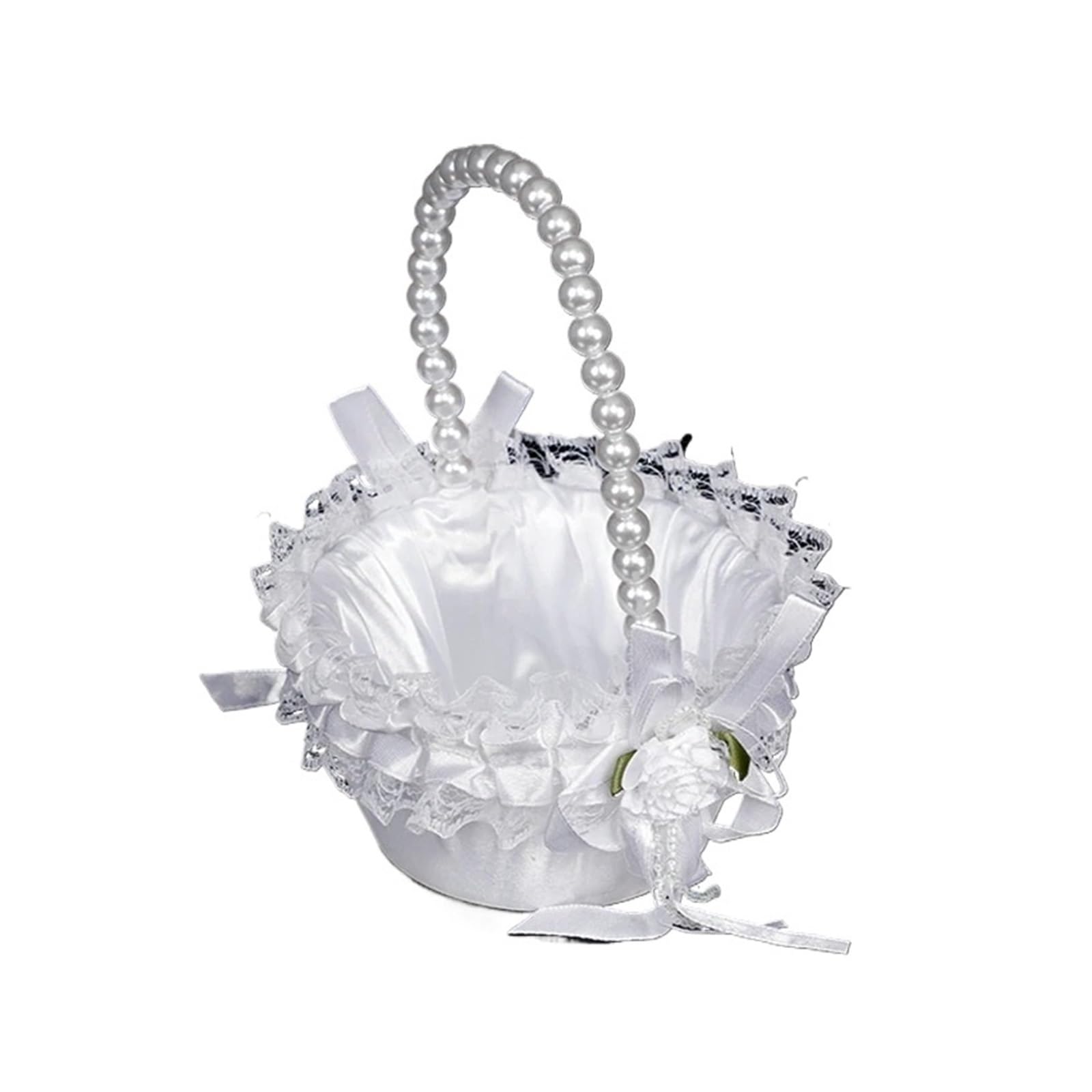 Wedding Petal Confetti Basket, White Lace Flower Basket for Wedding Ceremony Hand Held Decoration(White4)