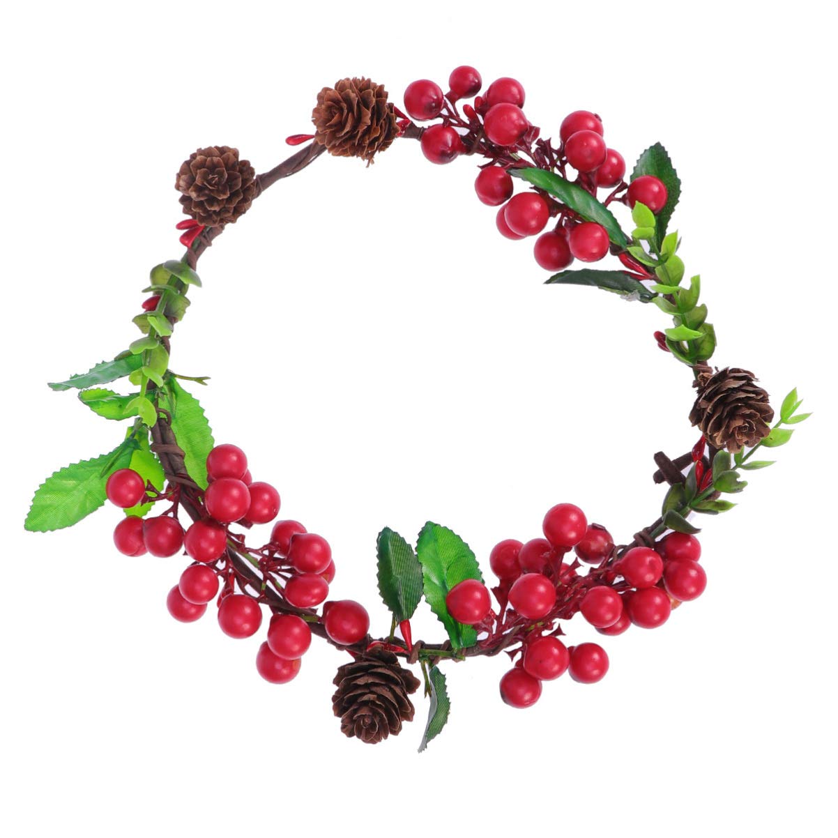 Minkissy Christmas Berry Headband Boho Wreath Crown Pine Cone