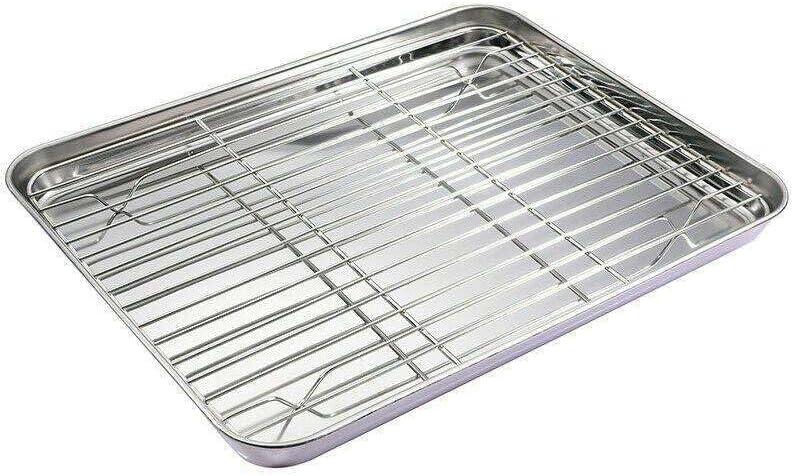 LKOP 2PCS Stainless Steel Baking Oven Tray Cookie Sheet Pan & Rack Set Toaster Roast ScreenM Bakeware sets Baking pans set Sheet pan Baking tray Baking accessories Cookie sheet set
