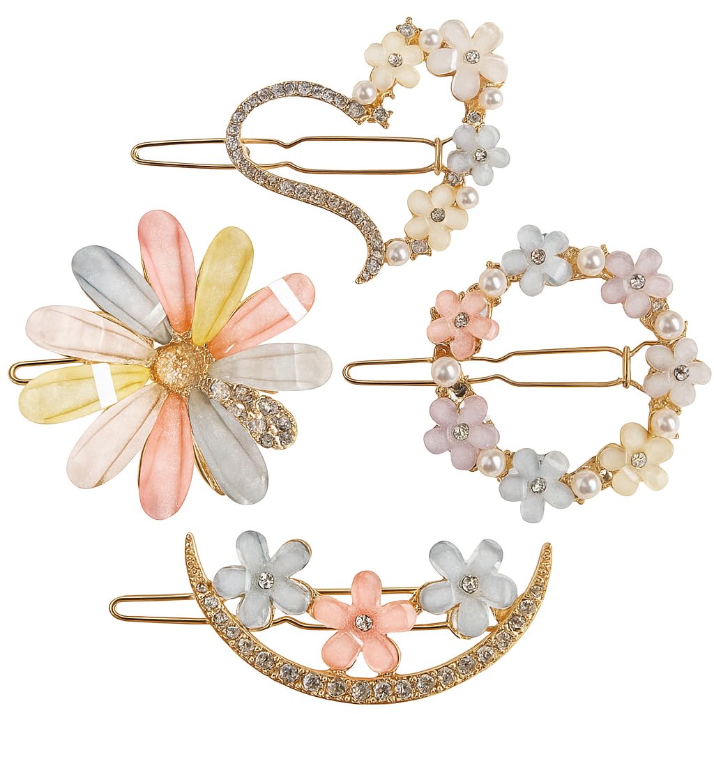 YouBella Latest Korean Fashion Style Flower Lock Hair Clip Pin Hair Accessories Set for Women and Girls (4 Pcs Multicolor) (Multicolor) (YBHAIR_41758)