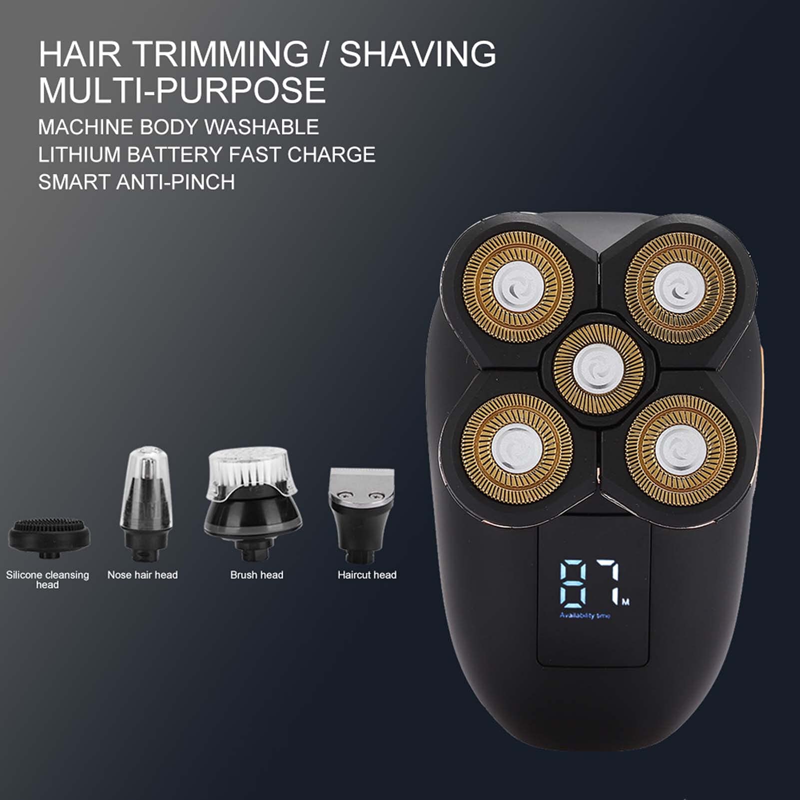 5-in-1-Elektrorasierer, wasserdichter Haarschneider, Nasenhaartrimmer, Gesichtsreinigungsmaschine, multifunktionale USB-wiederaufladbare Lithiumbatterie für Männer und Frauen,
