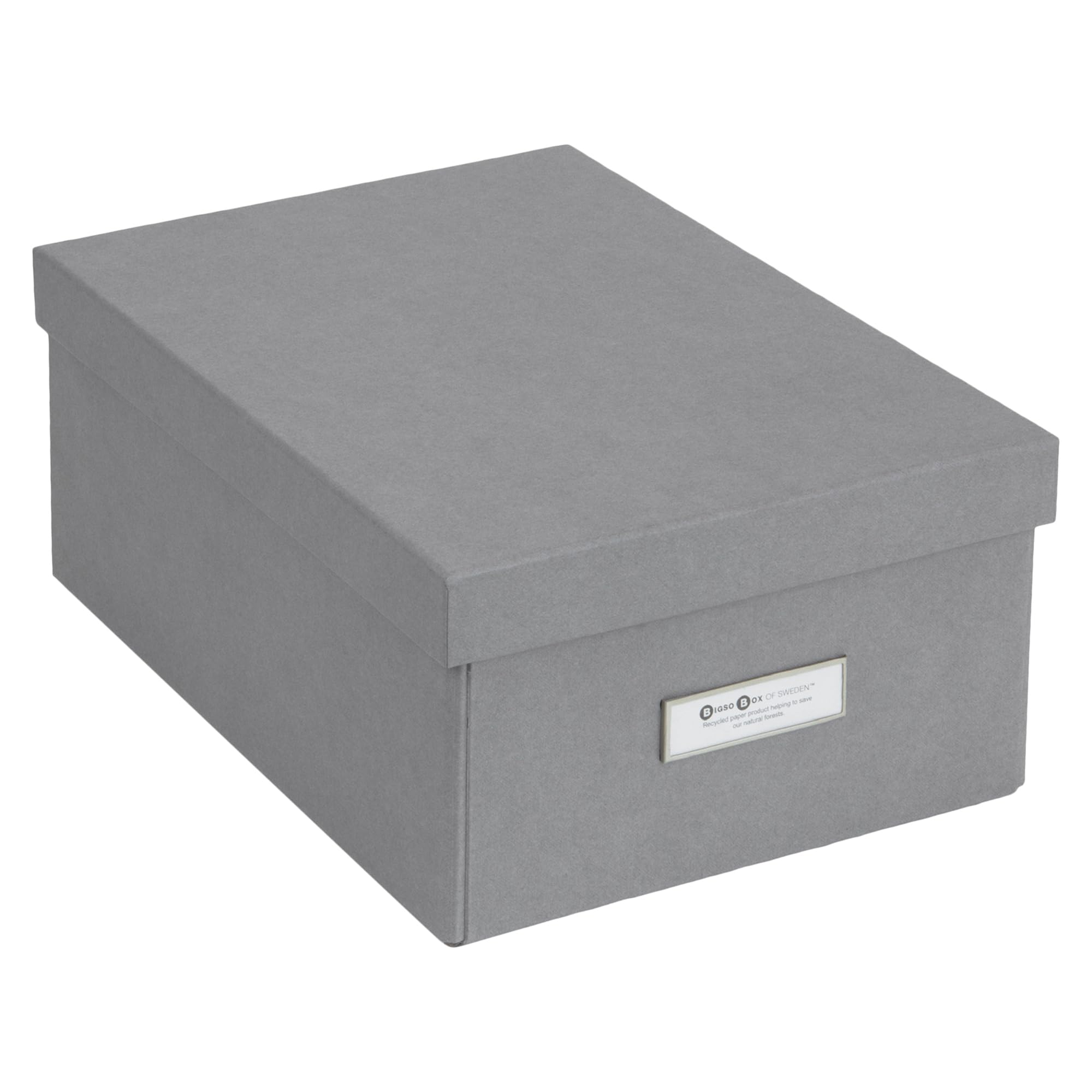 Bigso Box of Sweden Karin Collapsible Storage Box with Labelframe for Easy Identification | Simple Assembly without Tools | Decorative Storage Boxes with Lids | 8.9" x 12.4" x 5.4" | Gray