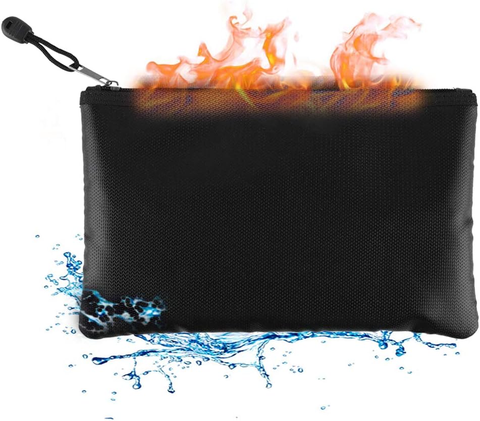 Fireproof Bag,Waterproof Bag Safe Fire Resistant Bag Foldable Fireproof Pouch Fit for document/cash/iPad/power bank/lipo battery/cellphone/license and valuable items (L:27 * 16cm)