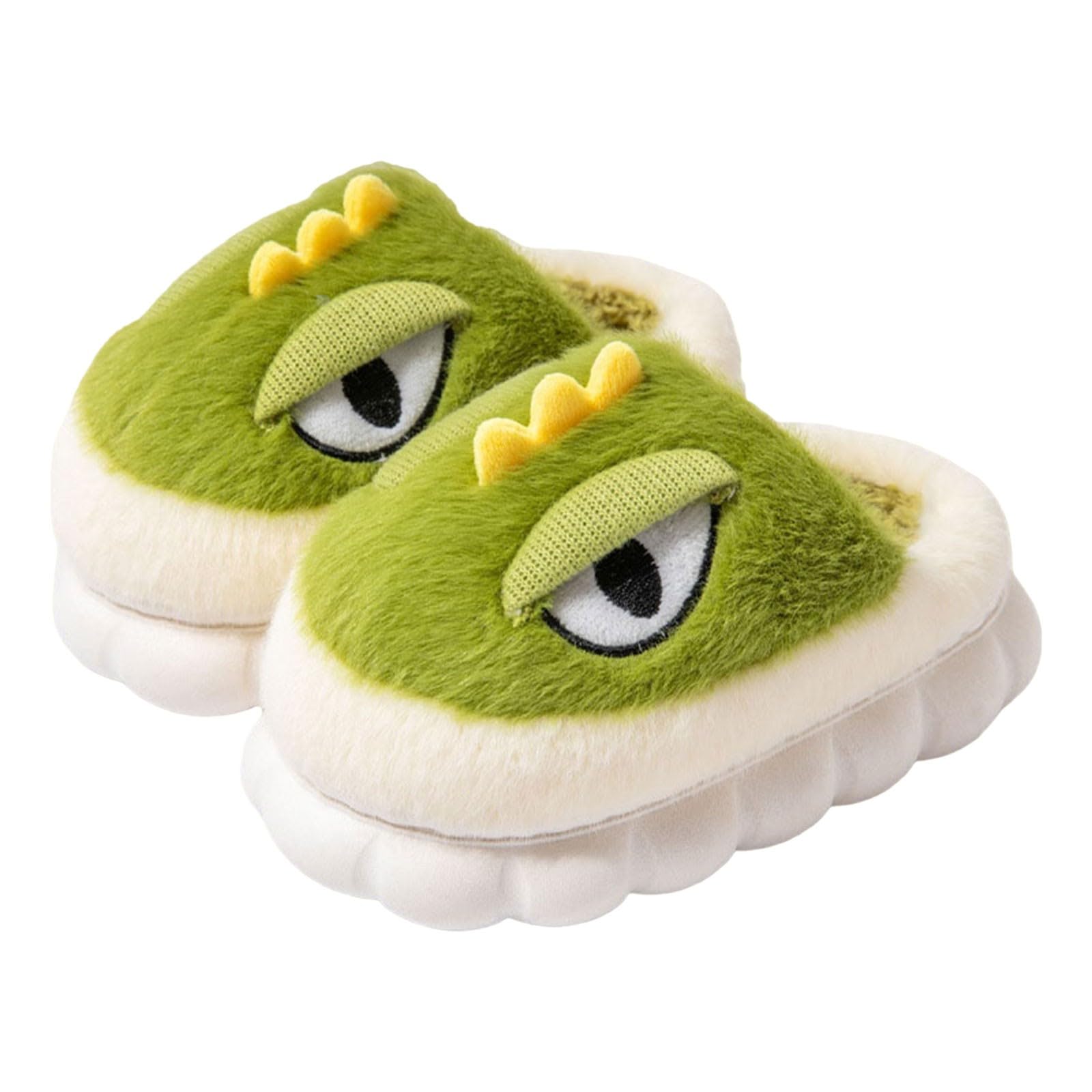 Kids Baby Boys Girls Winter Slippers Cartoon Dinosaur Non Slip Home Indoors Shoes Giant Slippers with Sound (Green, 9 Toddler)