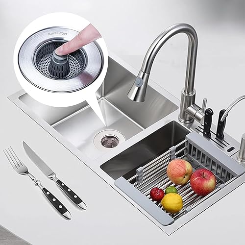 Miniatura 9 de ILoveFidget Colador de drenaje para fregadero de cocina de acero inoxidable 3 en 1, filtro de drenaje, filtro de olor, tapón, resistente al óxido y