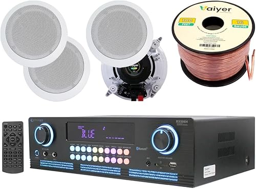 Technical Pro Kit de sistema de cine en casa, receptor amplificador Bluetooth de 2000 vatios con 4 unidades de 6.5 pulgadas, 200 vatios en la pared