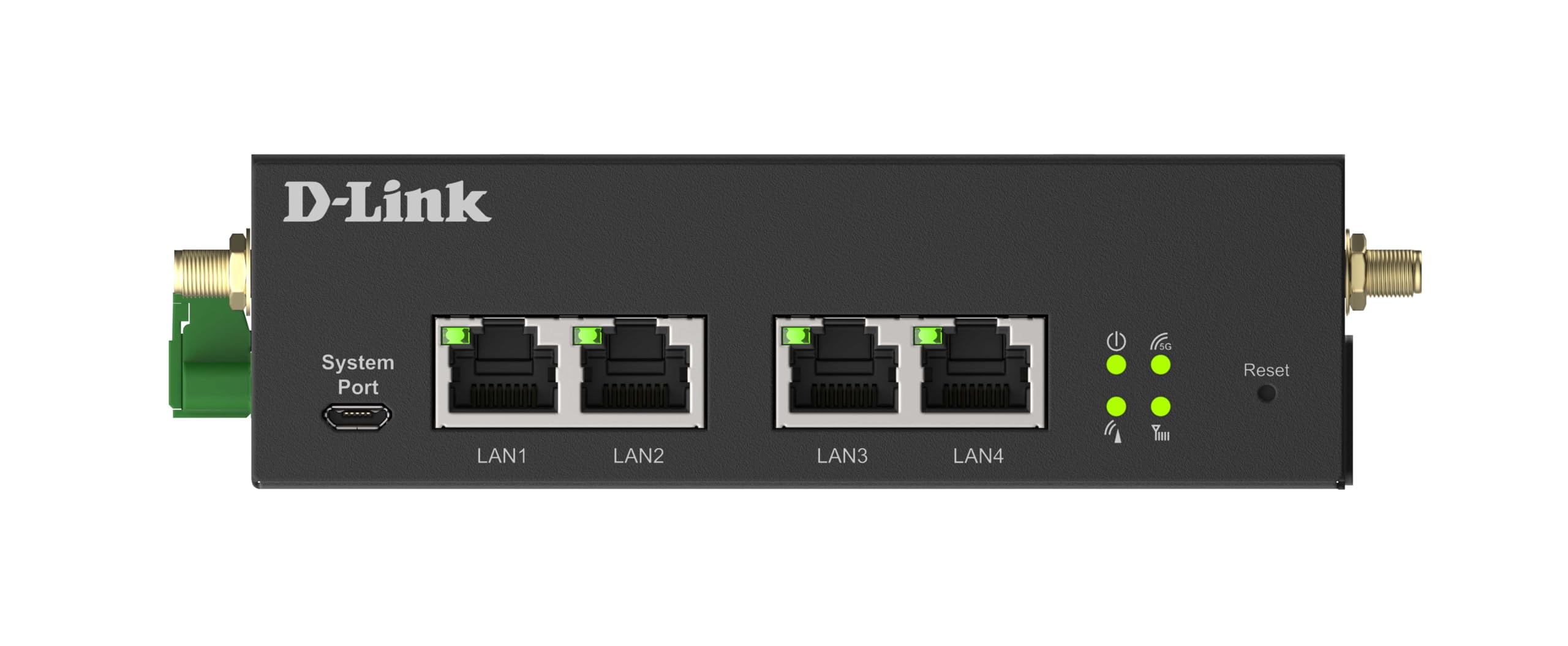 D-Link DWM-314-G Modem routeur Industriel 5G VPN M2M, NR Robuste, Double SIM, passerelle IoT, Surveillance à Distance, SA, NSA, 4G LTE Cat 19, 4 Ports GbE, Client OpenVPN/WireGuard, 9-36 V CC