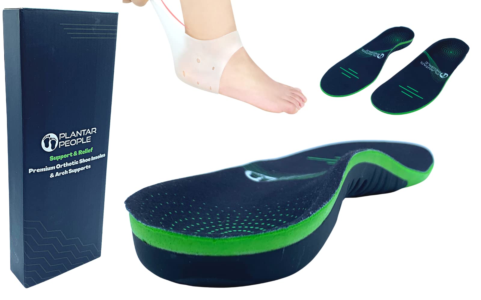 AtleckoAtlecko Plantar People Orthotic Insoles Full Length with Arch Supports & Silicone Heel Pads, Metatarsal and Heel Cushion for Plantar Fasciitis Treatment (M)