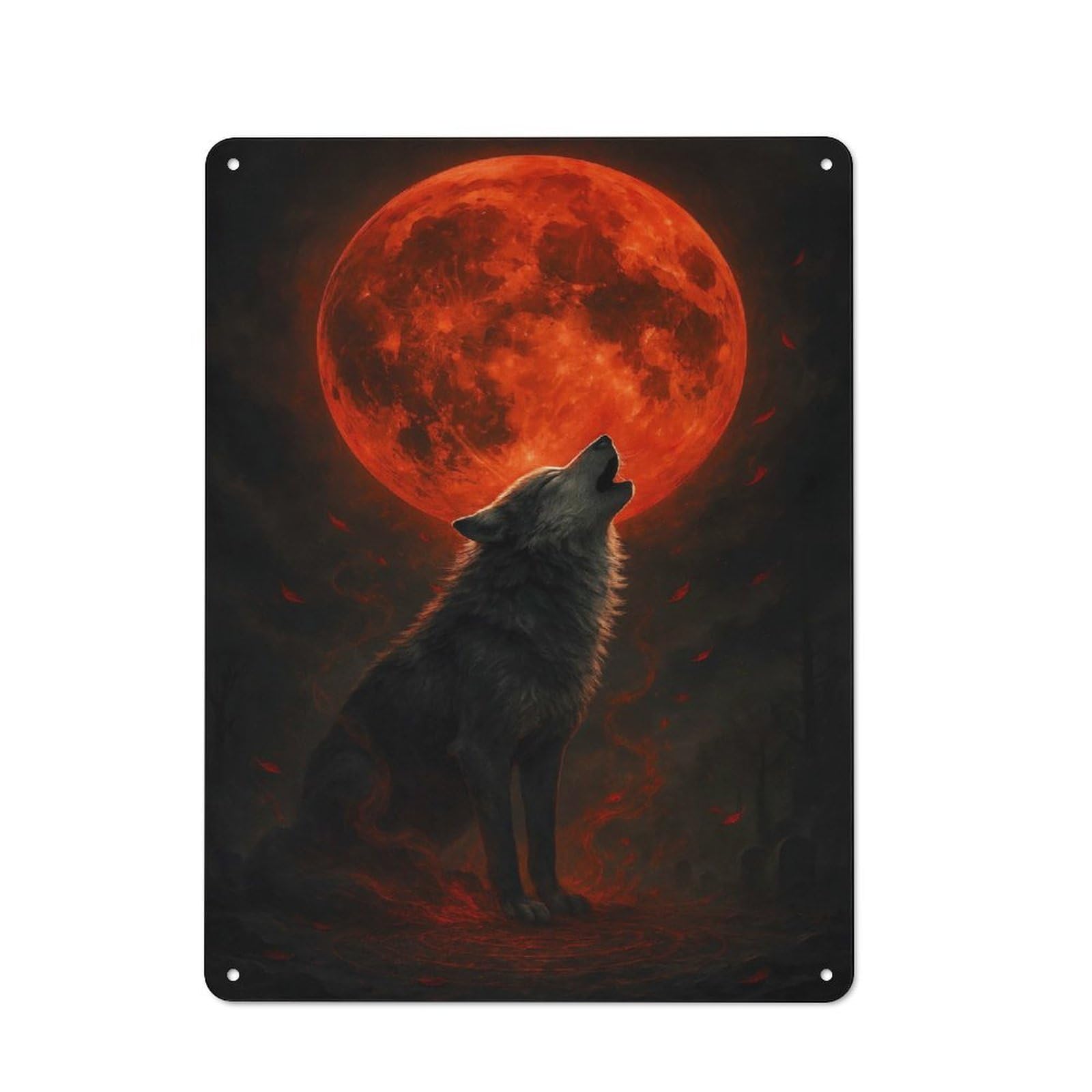Junmoney Style-11 Vintage Tin Sign 40X30cm With Wolf Howling At Blood Moon For Studio Or Craft Room, A Decorative Christmas Gift For Creative-Space Collectors