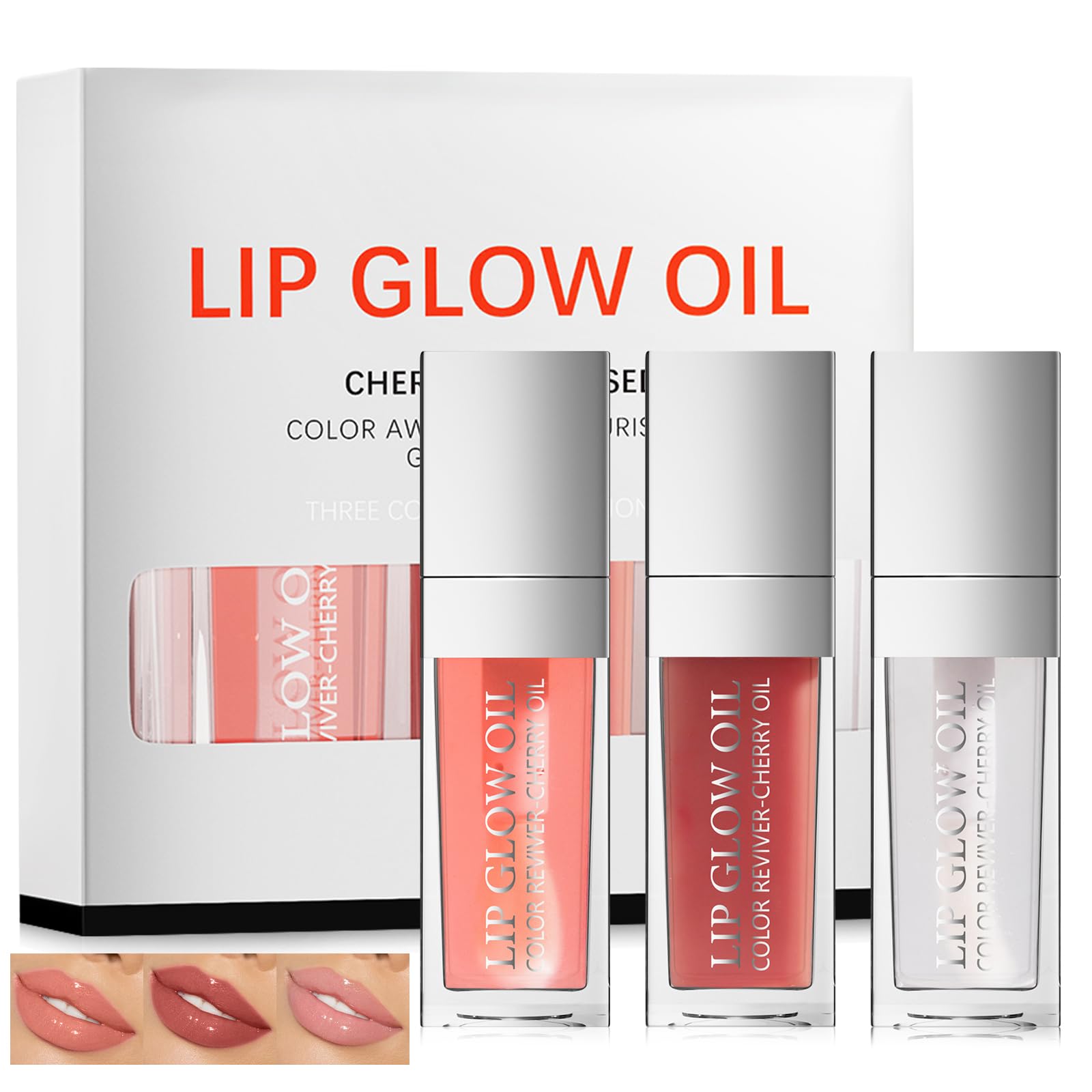 3 Colores Fat Oil Lip Drip Gloss Sets, Brillos Labiales Hidratante y Voluminizador, No Pegajosa, Duradera e Hidratante, Fórmula pura y natural, Kit de Maquillaje, Regalos para Mujer (SET-B) - SET-B