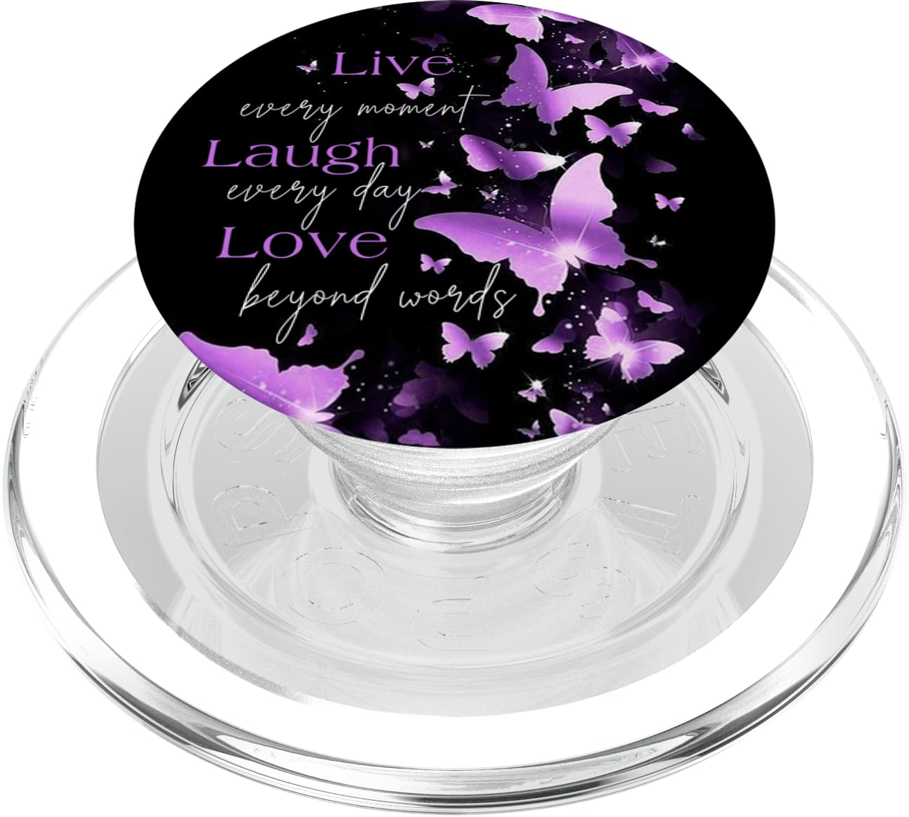 Live and Laugh and Love Purple Butterfly PopSockets PopGrip for MagSafe