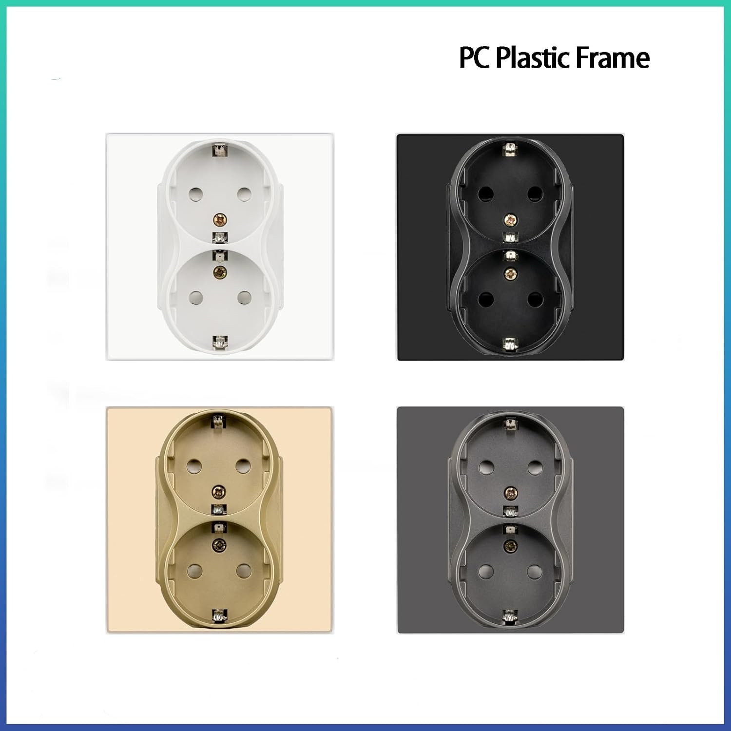 EU Wall Double Sockets European Dual Power Outlets for Home Office Electrical Plug 86mm Plastic Panel White Black(White)
